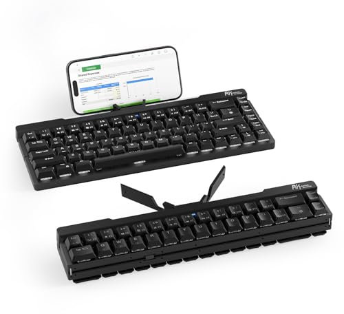 RK ROYAL KLUDGE F68 60% Foldable Low Profile Mechanical Keyboard Wireless Mechanical Keyboard with Aluminum Body, Built-in Stand Holder, White Backlit, 68 Keys, Quiet Red Switch