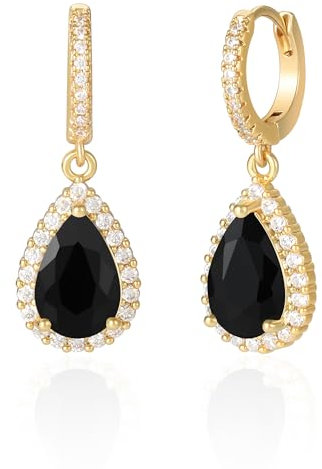 Mesovor Diamant Tropfen Creolen Ohrringe für Damen, 18 Karat Vergoldete Wasser Tropfen Ohrringe mit Kubischem Zirkonia für Hochzeit, Abschlussball, Party Schmuck (Schwarz)