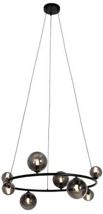 Qazqa - Design Hängelampe I Pendellampe I Pendelleuchte schwarz mit Rauchglas rund 8-flammig - Monaco I Wohnzimmer I Schlafzimmer - Stahl Rund - LED geeignet G9