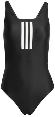 adidas Donna 3 Stripes V-Back Swimsuit, Black/White, 46