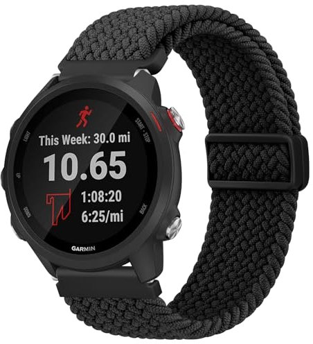 Wanme Bracelet Compatible pour Garmin Vivoactive 5/Forerunner 55/Forerunner 245/254 Music/Forerunner 645/645 Music Femme Homme, 20mm Bracelet de Magnétique Elastique pour (20mm, Noir)