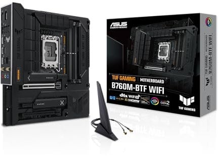 TUF Gaming B760M-BTF WiFi Intel B760 (LGA 1700) MATX Placa base con DDR5, PCIe 5.0, 3 ranuras PCIe 4.0 M.2, 12+1 DrMOS, Wi-Fi 6, LAN de 2.5 GB, DP, HDMI, USB 3.2 Gen 2x2 tipo C, diseño de conector