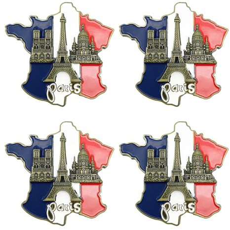 4 imanes para nevera, mapa de Francia, imanes de resina para nevera, catedral NotreDame de París, juego de torre Eiffel, recuerdo turístico de Europa