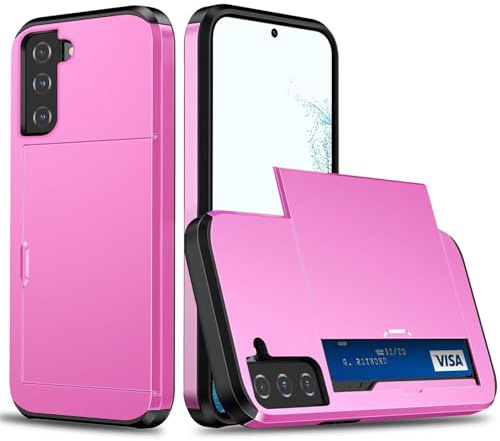 Beajew Coque Portefeuille pour Samsung Galaxy S21 FE avec Porte-Cartes, Étui de Protection Téléphone Double Couche Antichoc, Fente Cachée Coulissante, Antichoc TPU+PC Housse Portefeuille -Rose