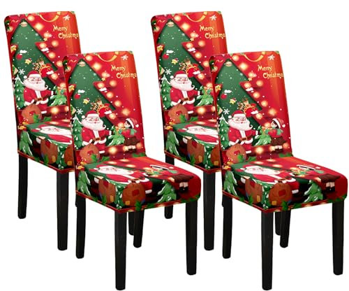 Stuhlhussen Weihnachten 4er Set, Weihnachts Stuhlhussen Weinachtsdekorationen Stuhlbezug, Weihnachtsstuhlhussen Stuhlhussen Schwingstühle, Stretch Stuhlhussen Chair Cover Universal Stuhlbezüge