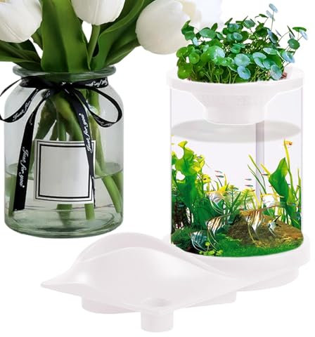 Kleines Aquarium, durchscheinend, leise, mit Filtersystem, Wasserschale, Hydrokultursystem, Aquaponisches Ökosystem, Aquarium, für Zuhause, Wohnung, Arbeitsplatz, Fischgeschäft