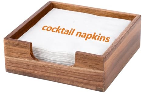 Akazien-Cocktail-Serviettenhalter für Tisch, Holz-Serviettenhalter, flach, quadratisch, Getränke-Serviettenhalter, Tablett, Bauernhaus, Cocktail-Servietten-Caddy für Bar, Party, Abendessen, Küche,