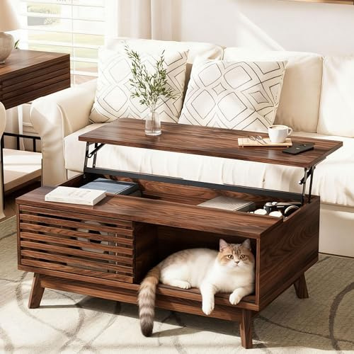 HAIOOU Lift Top Coffee Table with Storage for Living Room 35.4 Walnut