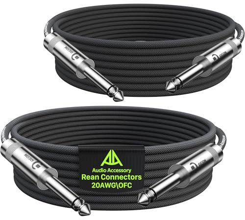 Guitar Cable 10 ft 2 Pack, Professional Rean Connectors from Neutrik, Kevlar-Reinforced Nylon Braided Instrument Cable, 1/4 Inch Electric Guitar Cable, Bass Guitar AMP Cord, 20 AWG, OFC