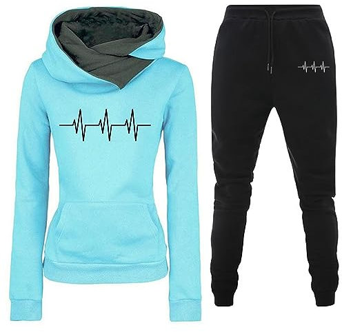Generico Completo Sportivo 2 Pezzi Donna - Felpa con Cappuccio e Pantaloni Jogging, Tuta Ginnastica Stampa Divertenti, Set Elegante Due Pezzi in Pile Autunnale e Invernale