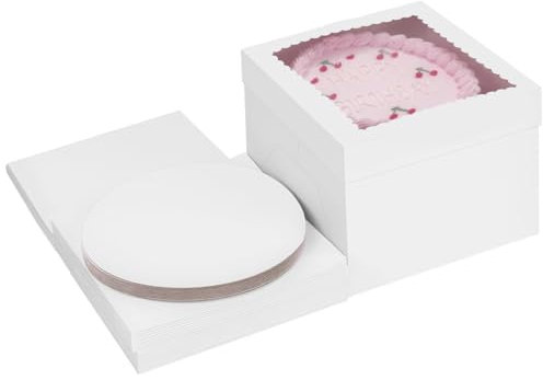 Tortenbox, 10 Stück Kuchen Transportbox, Tortenkarton, Tortenplatte mit Deckel, Weiße Einweg Tortenbox, Weißer Kuchenbox Pappe -mit Sichtfenster, Für Geburtstage Partys Hochzeiten Jubiläen,25,4 x 25,4