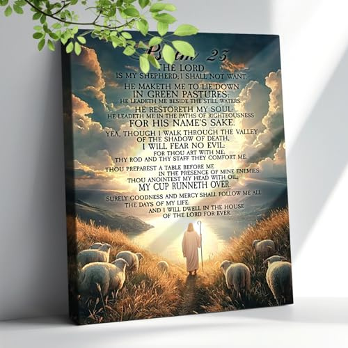 Psalm 23 Wandkunst, christlicher Psalm 23, Leinwand-Wanddekoration, Bibelvers, Bilder, Drucke, Gemälde, religiöse, inspirierende Zitate, gerahmtes Gemälde für christliches Gebetszimmer, Büro, 30,5 x