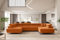 Kaiser Möbel - Ecksofa mit Schlaffunktion - Wohnlandschaft U Form - Big Sofa 345 x 202 cm - Relaxsofa mit 8 Verstellbaren Kopfstützen und 2 x Bettkasten - Eckcouch Groß, XXL - Falio U Orange