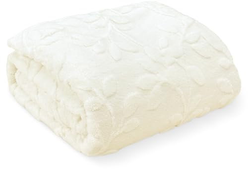 TFCIOD Coperta Pile in Morbido Motivo a Foglia, Plaid Divano Coperte Pile, Coperta Morbida, Morbida e Soffice Throw per Letto, Divano e Divani, Viaggi, Campeggio (Bianco, 100x150cm)
