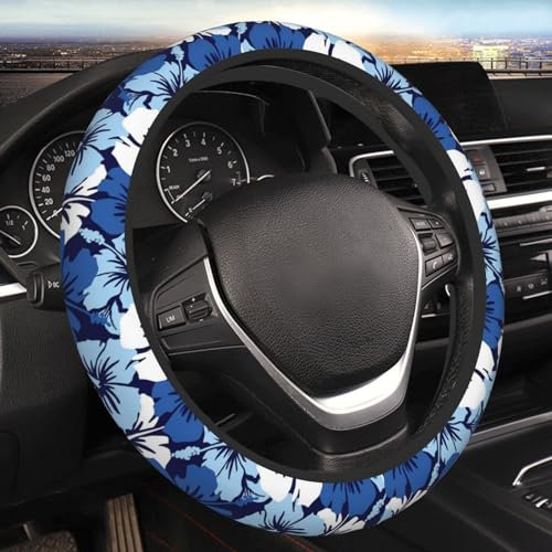 Rosa Weiß Hawaii-Blumen Autozubehör Niedliche Blumen Lenkradabdeckung Frauen Weich Elastisch Bequem Auto Lenkradbezüge Schutz Universal 38,1 cm Sommer Dekorationen für Erwachsene Mädchen