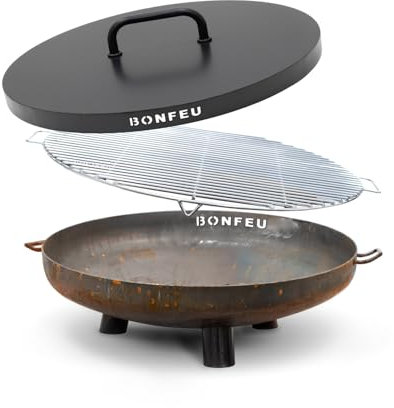 BonFeu BonBowl Brasero pour Le Jardin - Brasero d'extérieur - Grille de Cuisson en Acier Corten de qualité supérieure - pour Le Jardin (Set 80 cm)