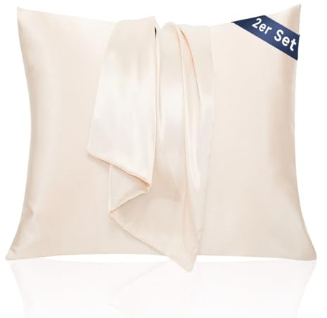 Kopfkissenbezug, 60 x 60 cm, aus Satin, sehr weich, 2 Stück, pflegt Ihre Haut und Haare, Kissenbezug 60 x 60 cm, Satin, Beige, 60 x 60 cm
