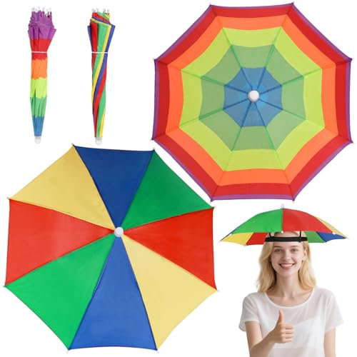DIELIANHUA Regenschirmhut, Faltbarer Regenschirmhut für Erwachsene & Kinder, Sonnenschirm Hut mit Elastischem Band, Regenbogen Regenschirm Hüte für Festival Strand Camping Angeln Wandern