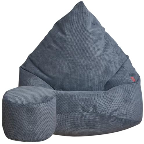 Slevobox Sitzsack mit Hocker Graphit 80x80x110 cm - Sitzsack Erwachsene mit Füllung - Schlafzimmer und Wohnzimmer Möbel - Samt Indoor Sitzsäcke - Bean Bag - Lounge Sessel