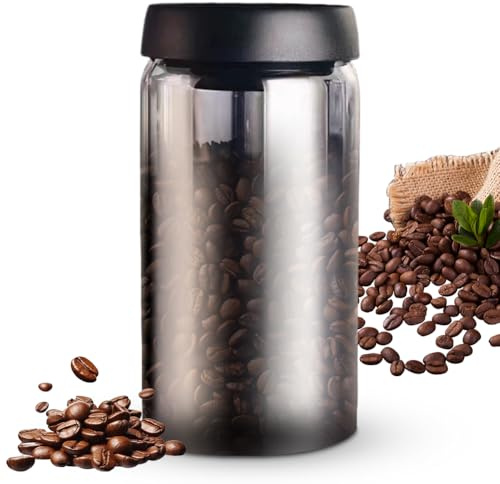 VOHESEA Kaffeedose mit Vakuumdeckel, 1200ml kaffeedosen Luftdicht, Kaffeebohnen Aufbewahrung, Vakuum-Kaffeedose aus Glas Kaffeebohnenbehalter fur Nuisse, Tee, feuchtigkeits & oxidationsbestandig