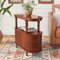 MIAUWUUFHOME Tavolino da salotto in legno con 2 cassetti e ripiano - Tavolino stretto per soggiorno, comodini vintage slim per camera da letto, sedia sottile, tavolino in ciliegio noce