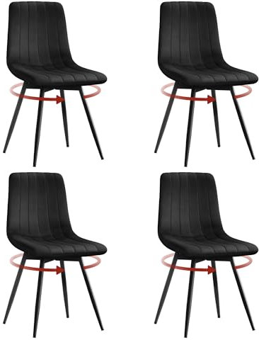 Klihome Esszimmerstühle 4er Set drehbar, Samt Küchenstühle Essstühle mit Rückenlehne, Metallbeine, Gepolsterte Stühle für Esszimmer Küche, Ergonomisch,Schwarz