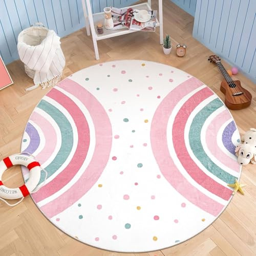 Redonda Alfombras de Bebé Arcoíris con Corazones Supersuave Antideslizantes para Habitación Alfombra Infantil Lavable en Lavadora Bebes los Niño Juego Salon Grande Estrella (Blanco 1, 120x120cm)