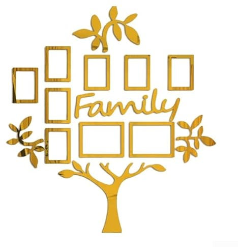 Allthingstore 3D-Wandtattoo, Acryl, Familienbaum, Wandaufkleber, Bildcollage, Zuhause, Wohnzimmer, Schlafzimmer, Dekoration, 119 x 109 cm (Gold)