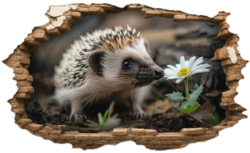Samunshi® Wanddeko Wandriss mit Igel mit Blume Deko für Tier Fans Fenster in andere Welt Wallart Wandtattoo für Wohnzimmer Wandaufkleber Wandsticker 70x42cm