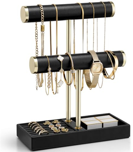 Vlando Jewellery Stand, 2 Tier Jewellery Oragniser with Jewellery Tray, Jewellery Holder for Necklace Bracelets Earrings Rings,Black