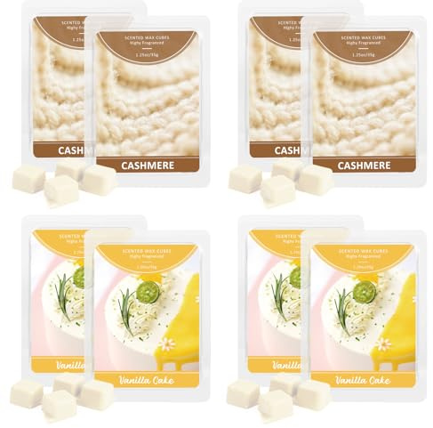 DERDUFT Soy Wax Scented Wax Melts 8 Pack Total 280g Small Wax Cubes - Cashmere & Vanilla Cake Scents - Cozy Home Fragrance for Bedroom Bathroom Living Room