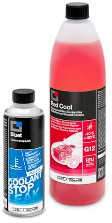 ERRECOM Kit Riparazione e Refill Impianto Raffreddamento Auto, Contiene Bluet Turafalle Liquido Radiatore (250 mL) + Red Cool Liquido Radiatore Rosso -10°C/+103°C Pronto all’Uso antigelo G12 (1 L)