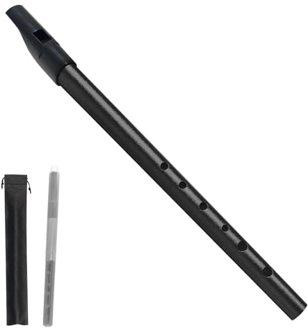 Flauta Irlandesa Aluminio, Silbato Irlandés, Tin Whistle Tradicional con Sonido Excelente, 6 Agujeros para Principiantes, Músicos y Estudiantes (Negro C)