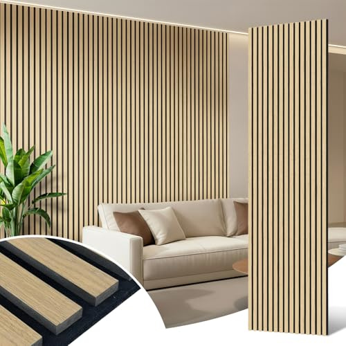 AKK-ART Akustikpaneele Holz 240x60cm-8.64m² 6 Stück Wandpaneele mit Holzfurnier & Filz,Holzpaneele Wand Acoustic Panel für Zuhause & Büro für Große Wandflächen Eiche#13