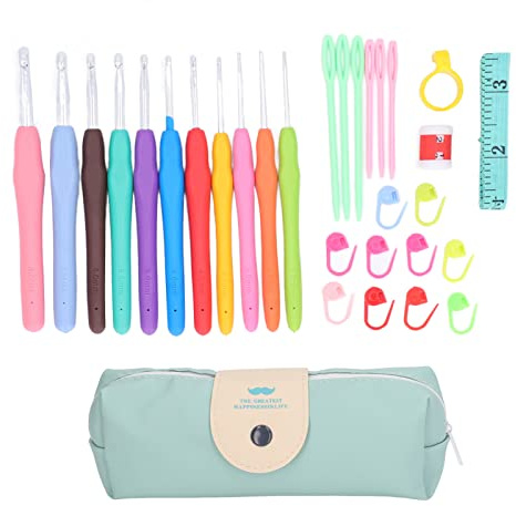 HÄKELNADEL SET 11 TEILE HOCHWERTIGES ALUMINIUM HELLBUNTE FARBEN ERGONOMISCHER GRIFF FÜR HÄKELARBEITEN DEKEN MÜTZEN HANDARBEITEN FRAUEN GESCHENK Christmas Gifts