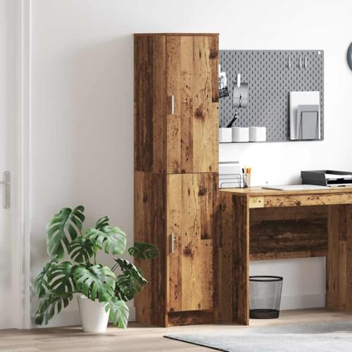 Ordellia Modernes Highboard Altholz Optik 35x39x168 cm, schlanker Stauraumschrank für Wohnzimmer, Flur und Esszimmer, mit 2 Türen