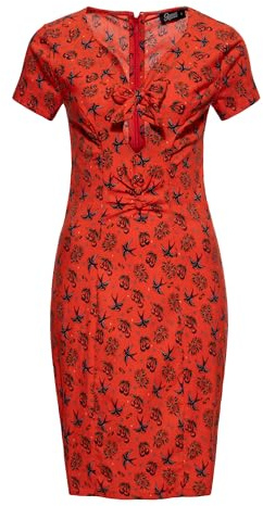 Queen Kerosin Damen Etuikleid Mit Allover-Print Cherries & Roses