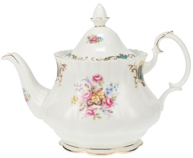 Royal Albert Berkeley Teapot - Fine Bone China England - Vintage Bone China Tea Pot - Montrose Shape - Rose Decor with Gold Rim - Approx. 1.0 L