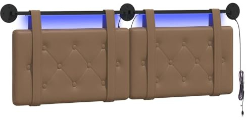 vidaXL Hängendes Kopfteil Mit LED Licht Cappuccino Kunstleder, Elegantes Schlafzimmermöbel, rechteckige Wandkopflehne, gepolsterte Rückenlehne, zeitgemäßes Design