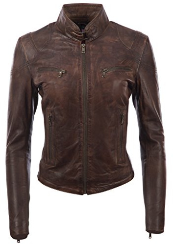 Aviatrix Cuero Real Corta Chaqueta De Motociclista Cabida De Las Mujeres (CRD9)