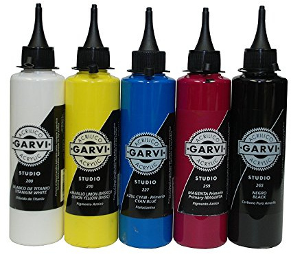 Pack 5 Acrílicos de 200ml colores primarios de Garvi Studio
