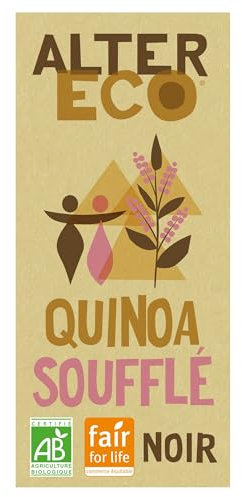 ALTER ECO - Tablette Chocolat Noir au Quinoa Soufflé - Bio & Équitable - Origine Pérou - 100 g