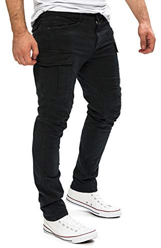 Yazubi Jayden - Pantalon Cargo Jogger - Pantalon Slim Fit pour Homme - Pantalon en Tissu pour Hommes, Noir (Black 4008), W32/L34