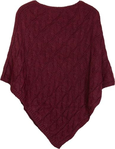 styleBREAKER Strick Poncho mit Zopfmuster, Rundhals Strickponcho, Grobstrick, Damen 08010040, Farbe:Bordeaux-Rot