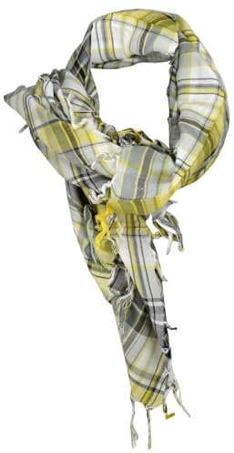 TigerTie foulard in giallo grigio nero argento a scacchi con frange - dimensione 100 x 100 cm