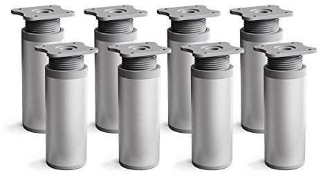 Sossai Möbelfüße MFR1, 8er Set, Höhe 60 mm, höhenverstellbar, rundes Profil Ø 40 mm, Aluminium eloxiert, passend für Regale und Sideboards