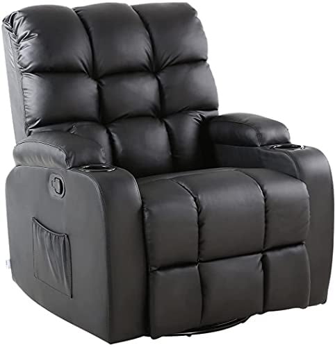 More4Homes REGAL 10 IN 1 RECLINER CHAIR ROCKING MASSAGE SWIVEL HEATED GAMING BONDED LEATHER ARMCHAIR (Black)