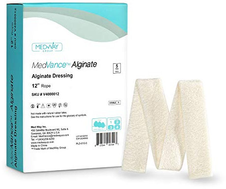 MedVanceTM Alginat - Calciumalginat-Kompresse, 30 cm Seil, Packung mit 5 Verbänden.