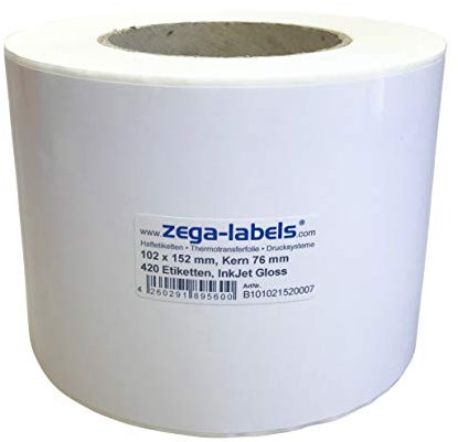 Inkjet Etiketten auf Rolle - 102 x 152 mm - 420 Stück je Rolle - Kern: 76 mm - Papier weiss glänzend - aussen gewickelt - permanent haftend - Druckverfahren: Ink Jet (Rollen Tintenstrahl Drucker)