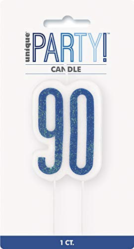 Unique 83886 Blue Glittery 90th Birthday Pick Candle 1 Pc, Age 90